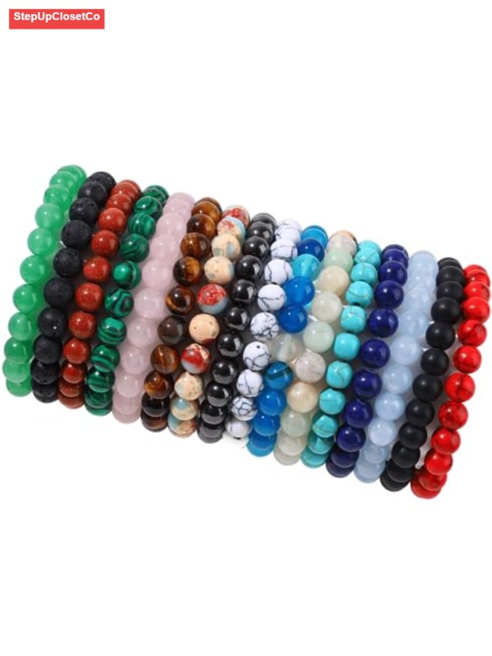 16PCS Crystal Stone Beaded Stretch Bracelets for Women Men 8MM